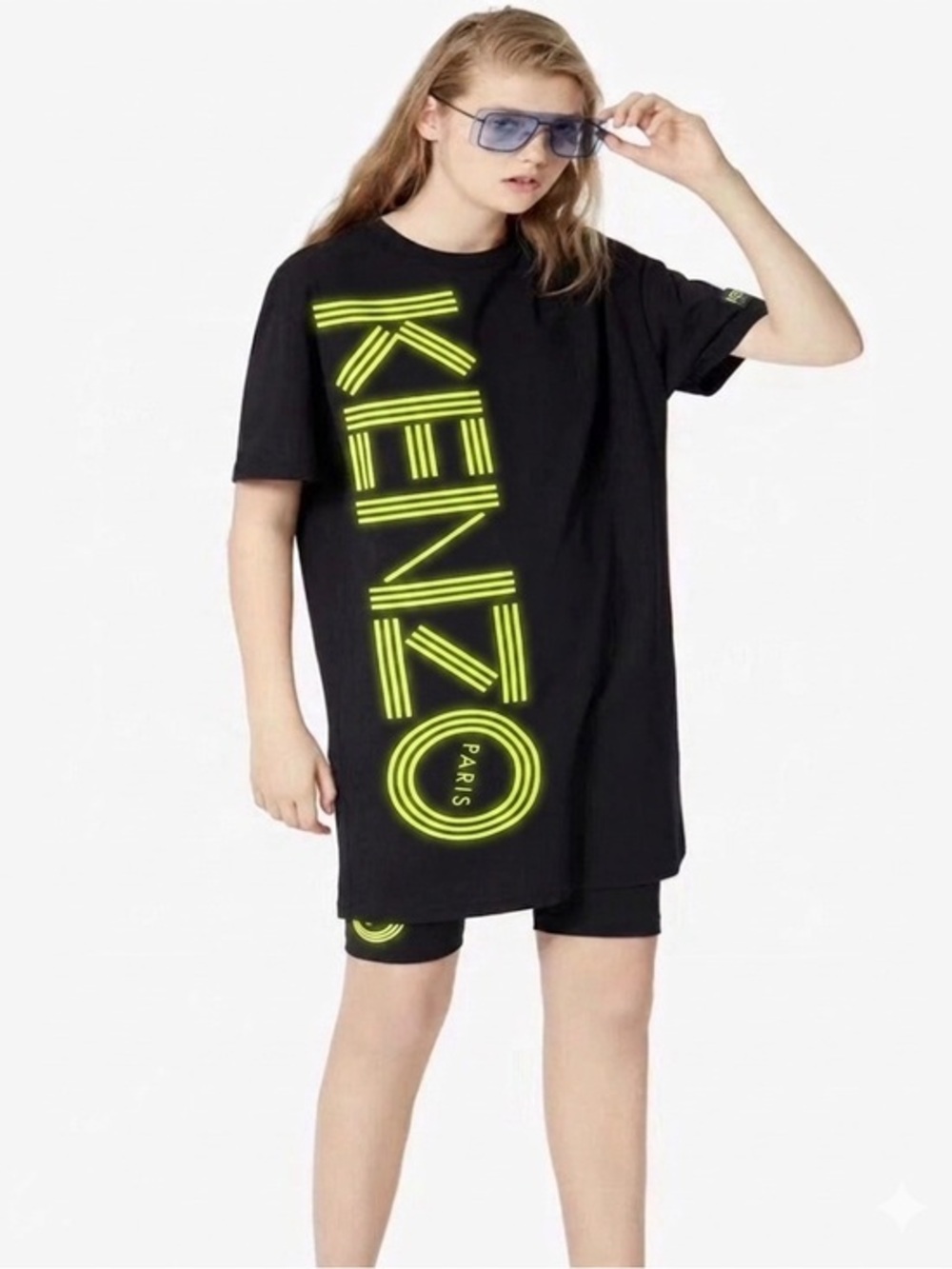 Kenzo Paris Women’s X Small Black Vertical Wording Logo T-Shirt Dress Cotton XS